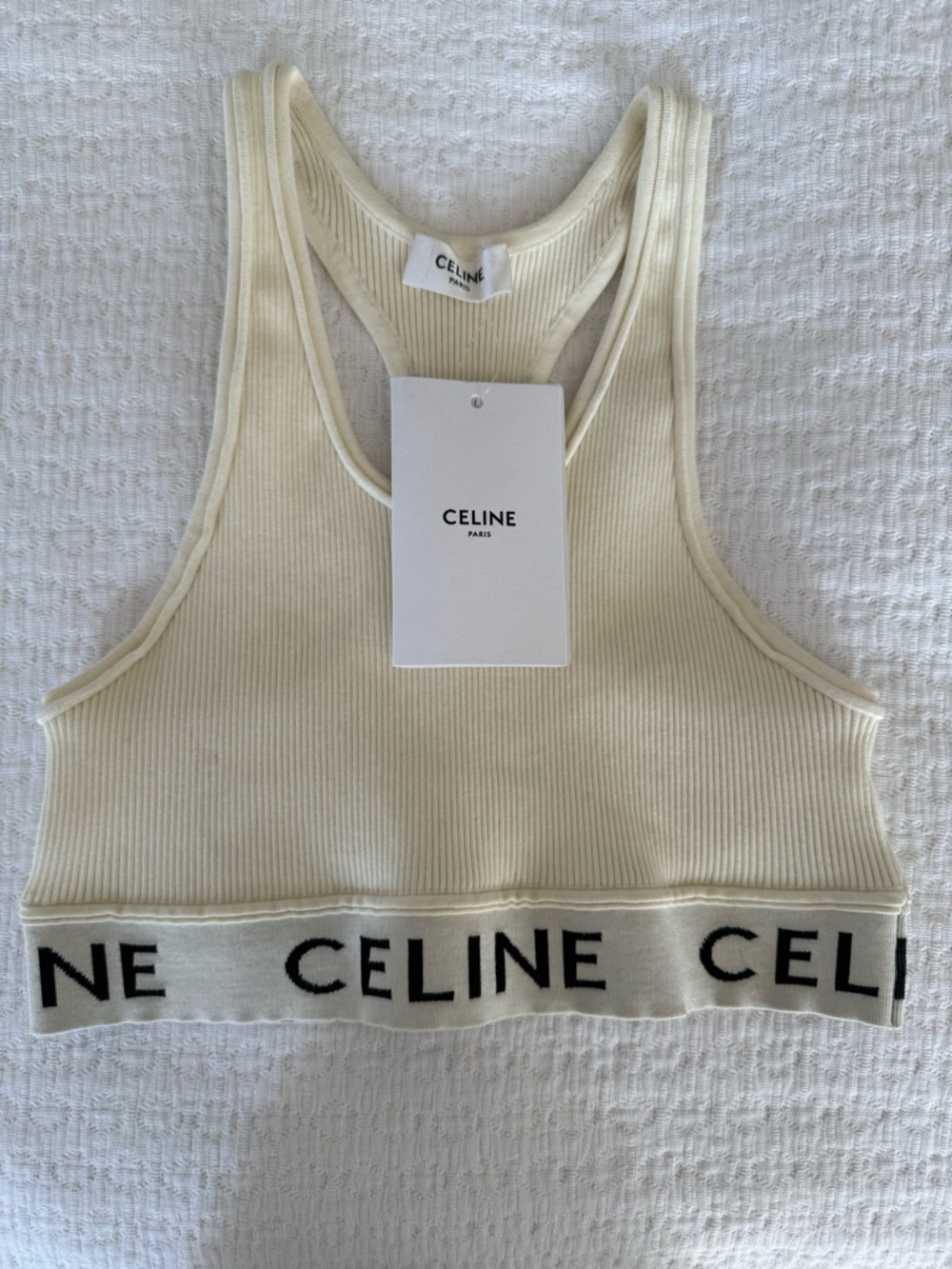 Celine Off-White Ribbed Tank Top size xs